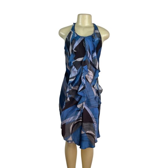 Banana Republic Womens Halter Neck Ruffle Dress Blue/Black Abstract Print - Picture 1 of 8